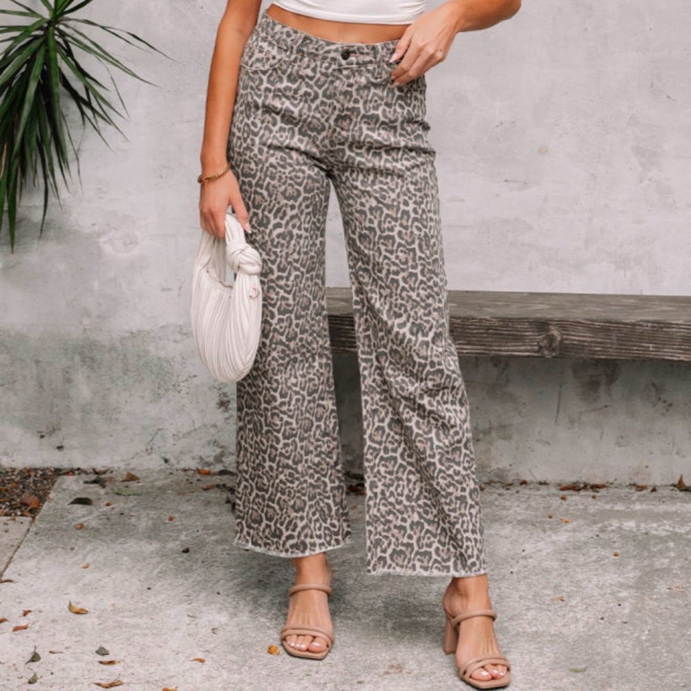 White Crop Top and Leopard Print Pants